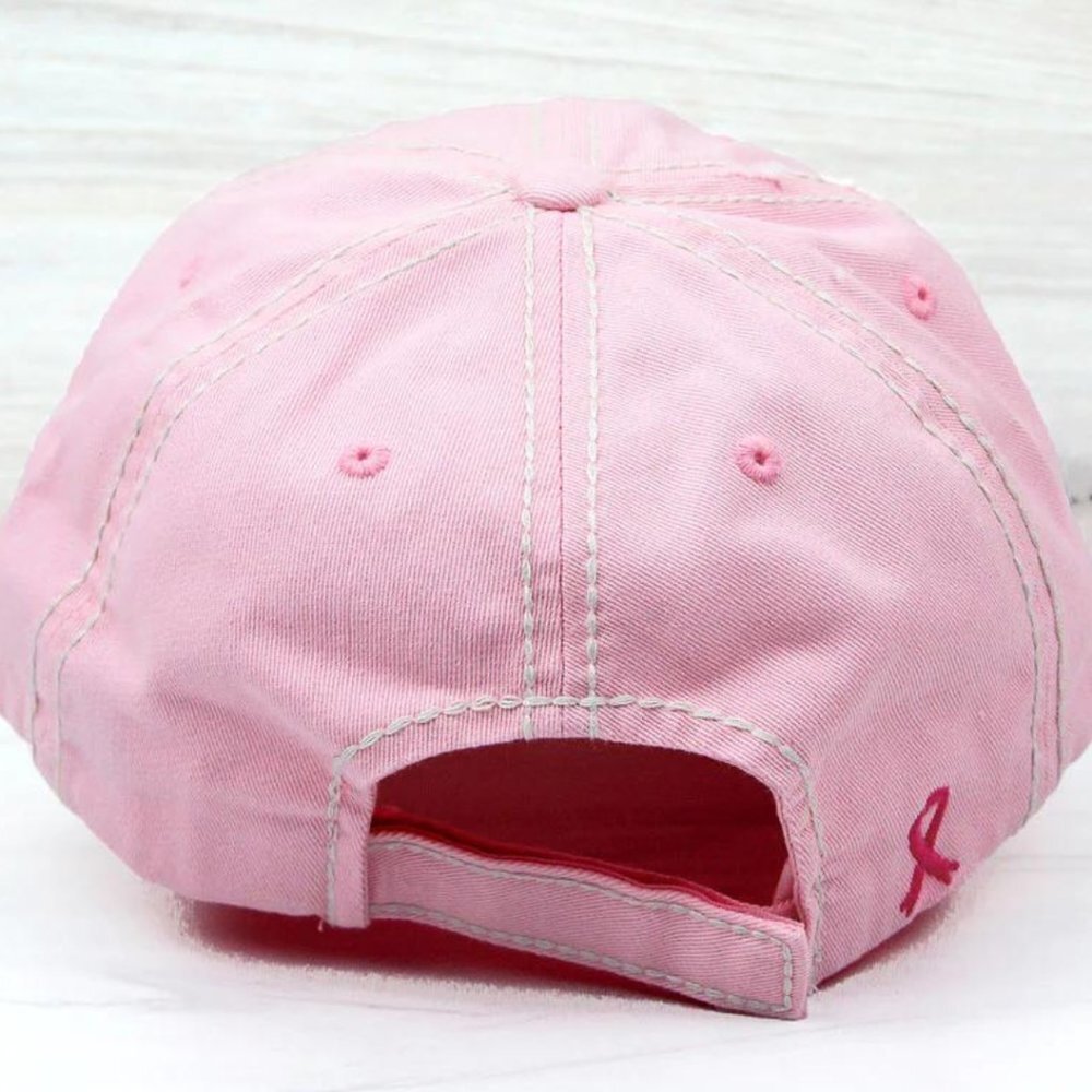 KBETHOS Pink Believe‎ Breast Cancer Ribbon Distressed Baseball Cap Hat NWT - Picture 3 of 4